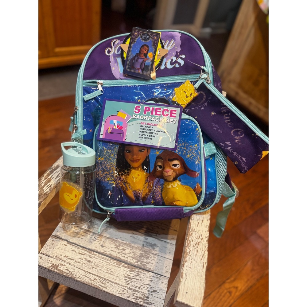Disney Wish 5 Piece Backpack Set Asha Valentino Purple Teal School Bag NWT